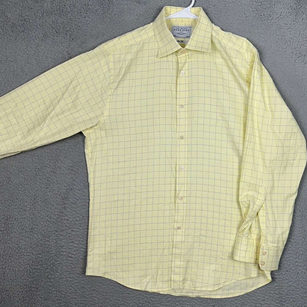 Charles Tyrwhitt Shirt Mens 16-33 Slim Fit Yellow Blue Tattersall Check Dress